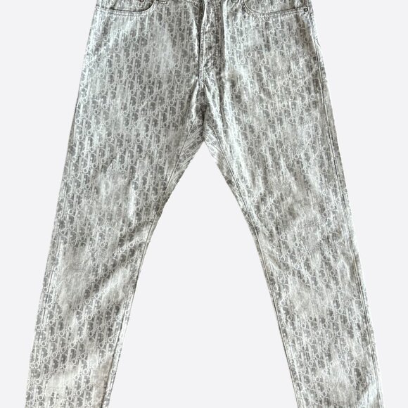 Dior Grey & White Distressed Oblique Slim Jeans - Picture 1 of 6